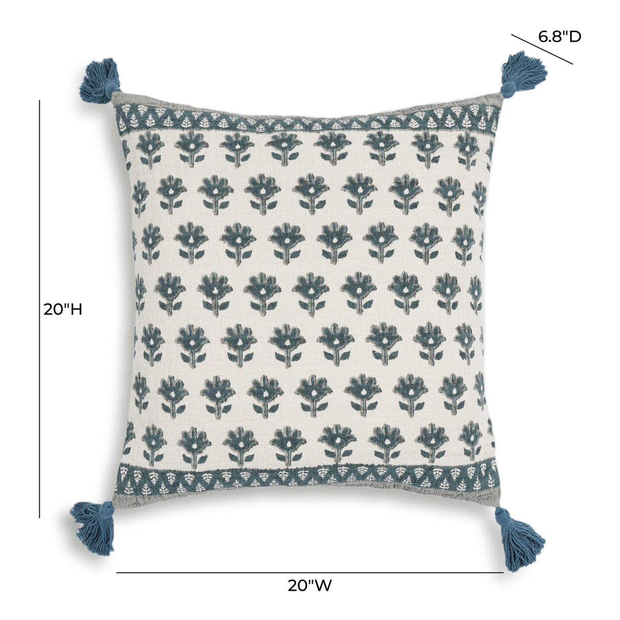 TOV Blossom Printed Cotton Tassel 20 Inch Accent Cushion