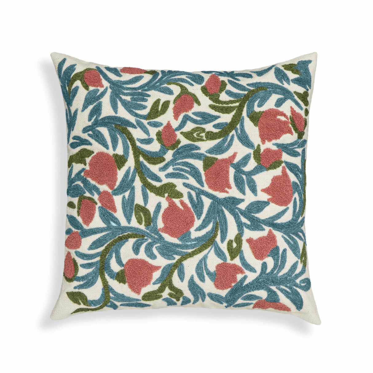 TOV Tulip Embroidered Floral Wool 20" Square Accent Cushion