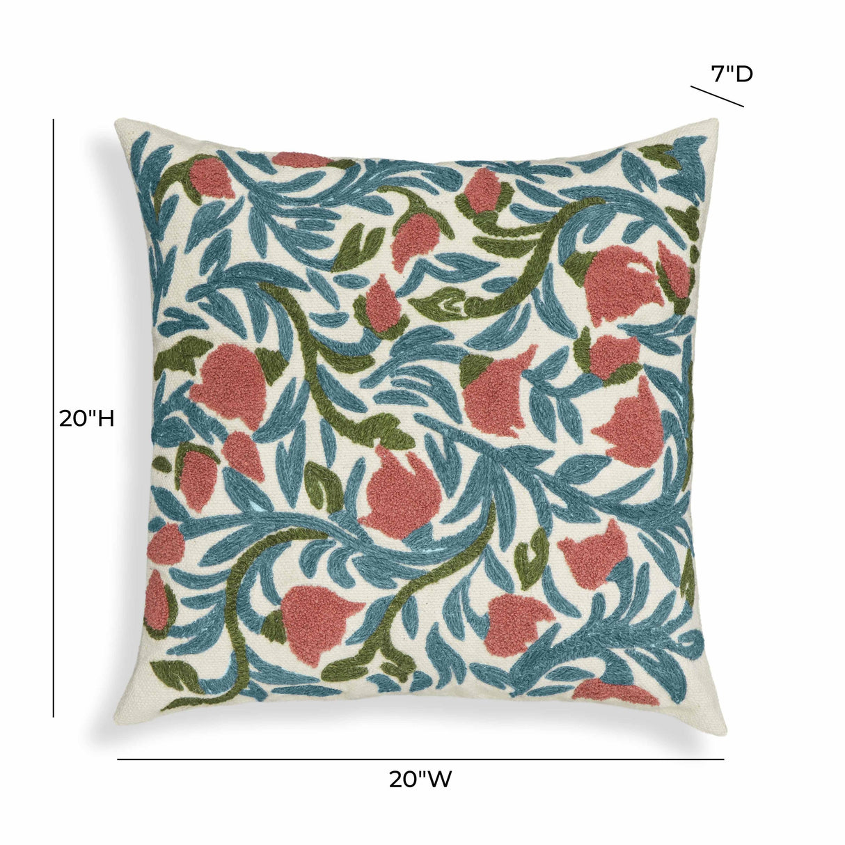 TOV Tulip Embroidered Floral Wool 20 inch Square Accent Cushion