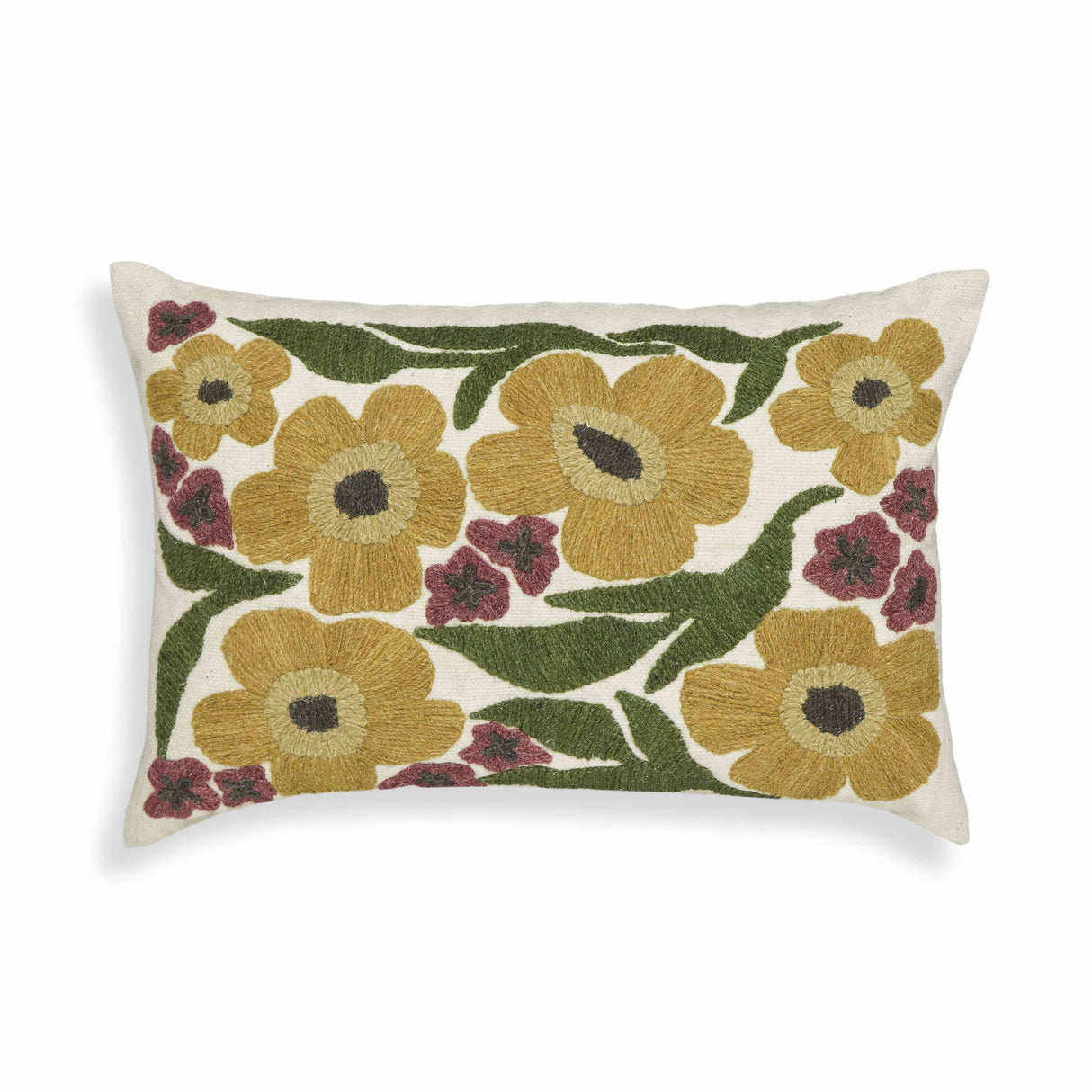 TOV Blossom Embroidered Daisy Wool 24" x 16" Accent Cushion