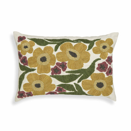 TOV Blossom Embroidered Daisy Wool 24" x 16" Accent Cushion