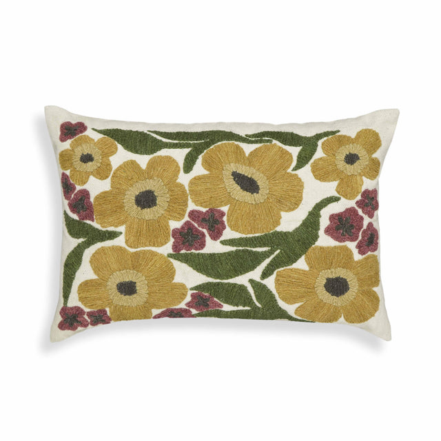 TOV Blossom Embroidered Daisy Wool 24" x 16" Accent Cushion