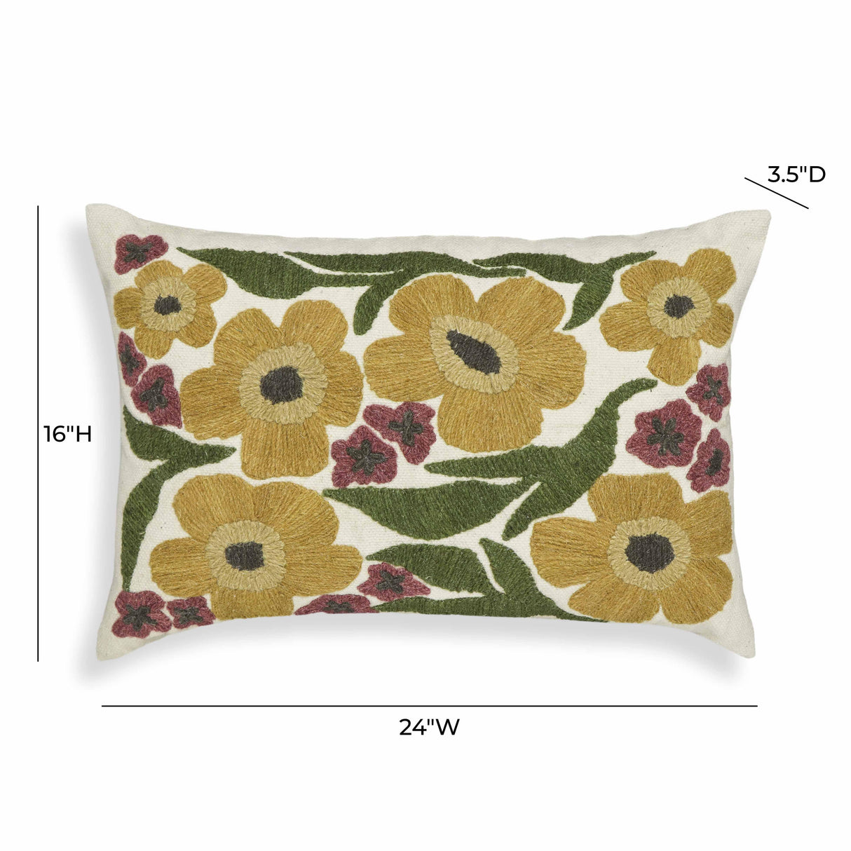 TOV Blossom Embroidered Daisy Wool 24" x 16" Accent Cushion