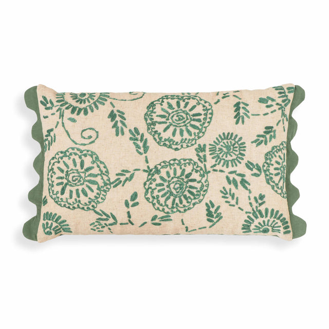 TOV Portia Aqua Embroidered Cotton Flex 20" x 12" Accent Cushion
