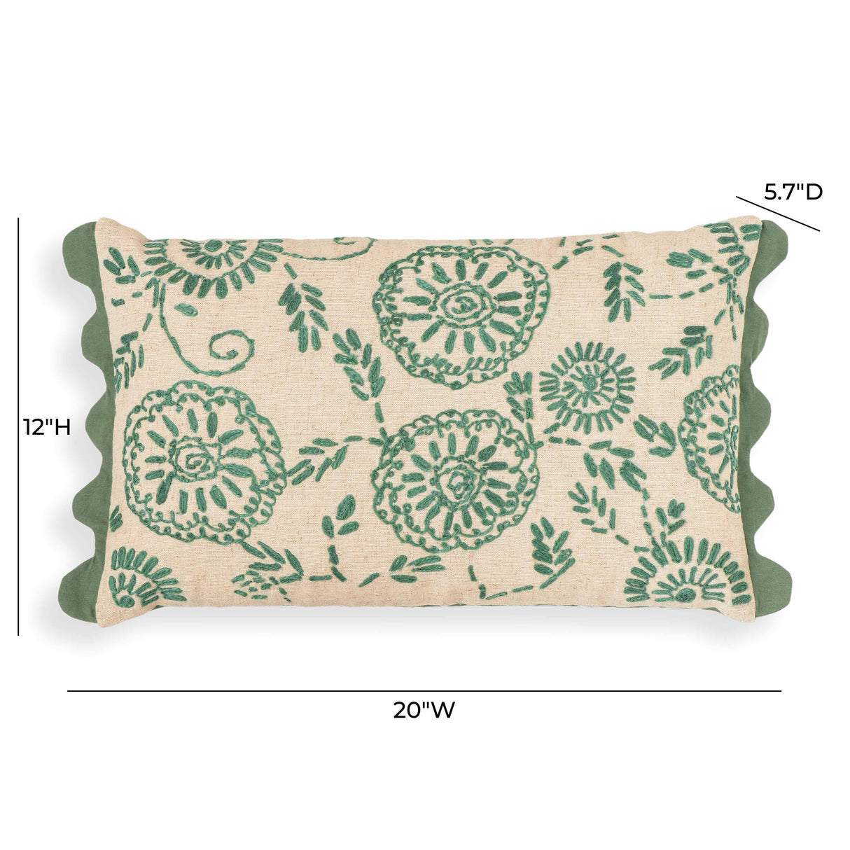 TOV Portia Aqua Embroidered Cotton Flex 20" x 12" Accent Cushion