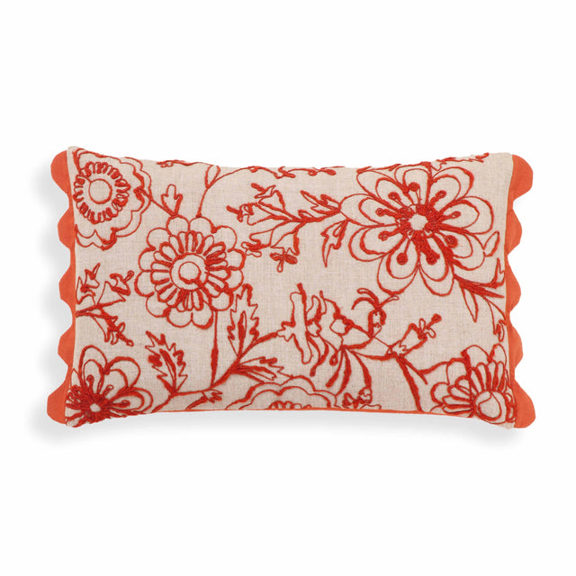TOV Portia Orange Embroidered Cotton Flex 20" x 12" Accent Cushion