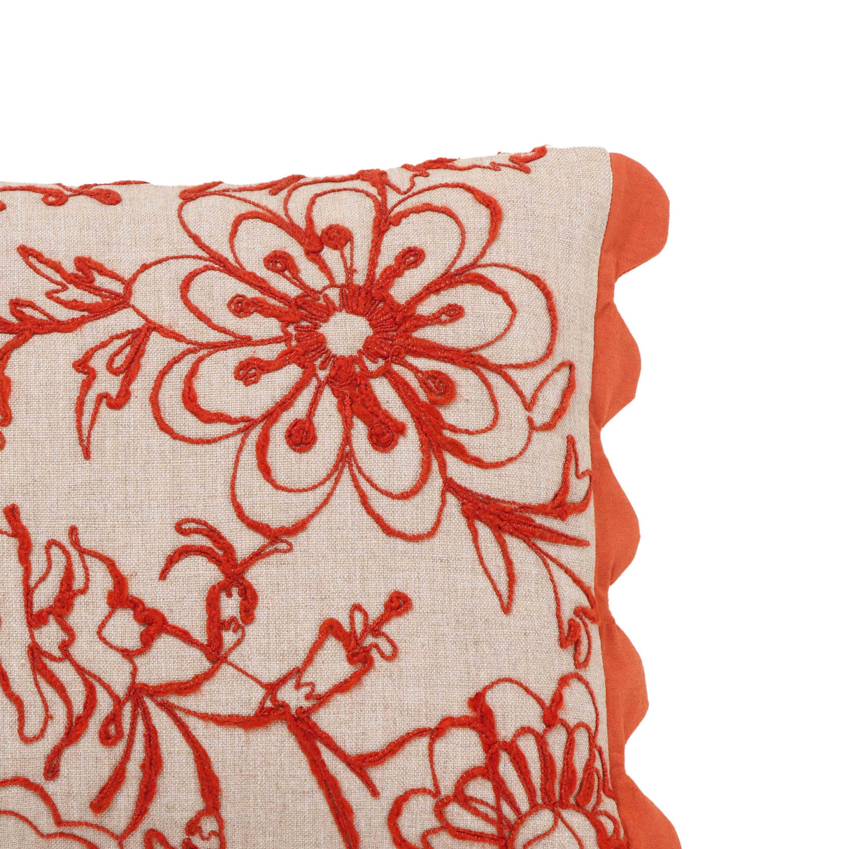 TOV Portia Orange Embroidered Cotton Flex 20" x 12" Accent Cushion