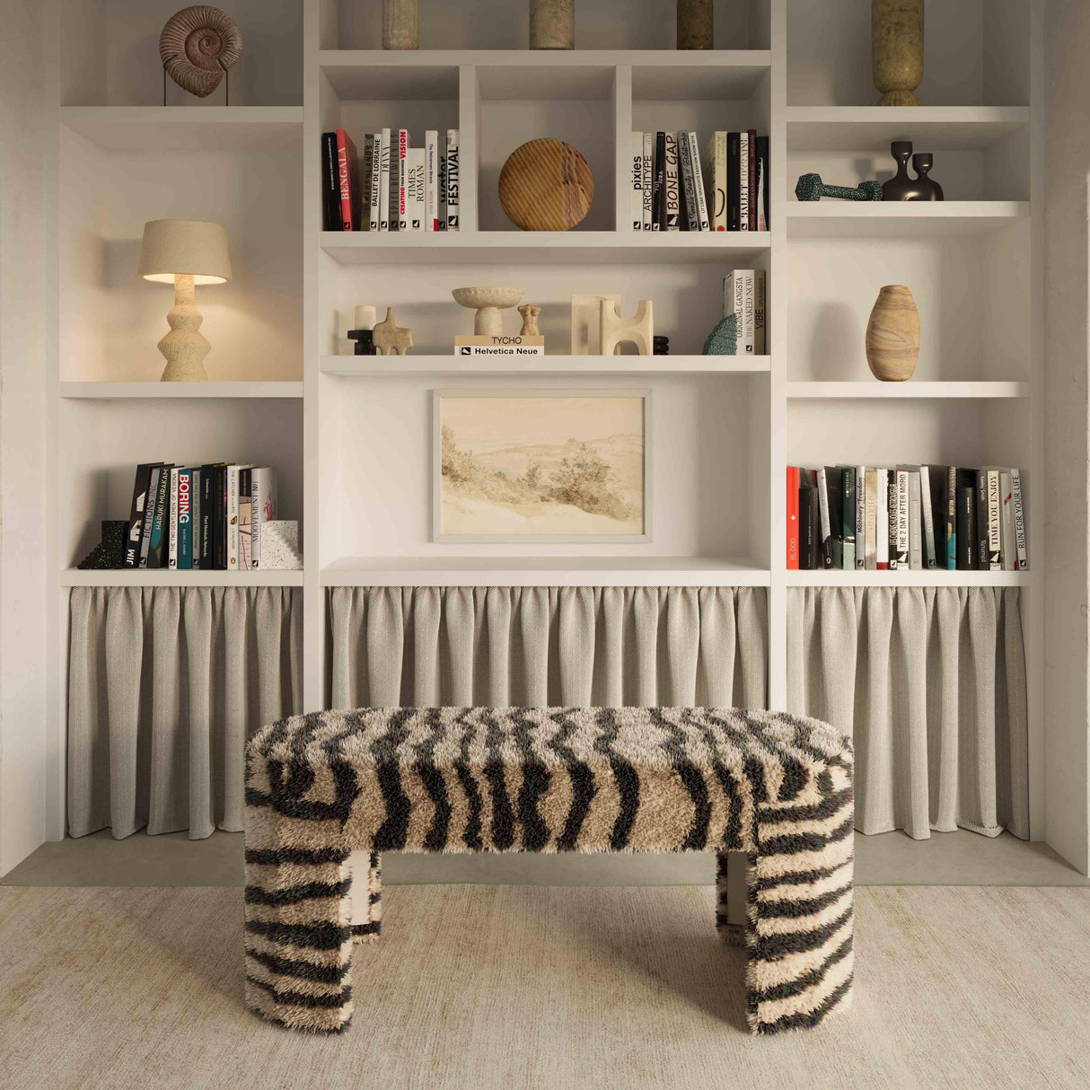 TOV Zebra Brown Striped Tufted Bench