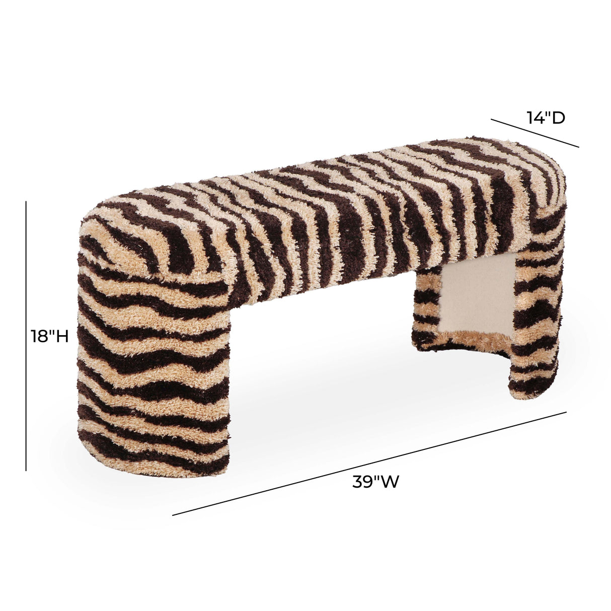 TOV Zebra Brown Striped Tufted Bench