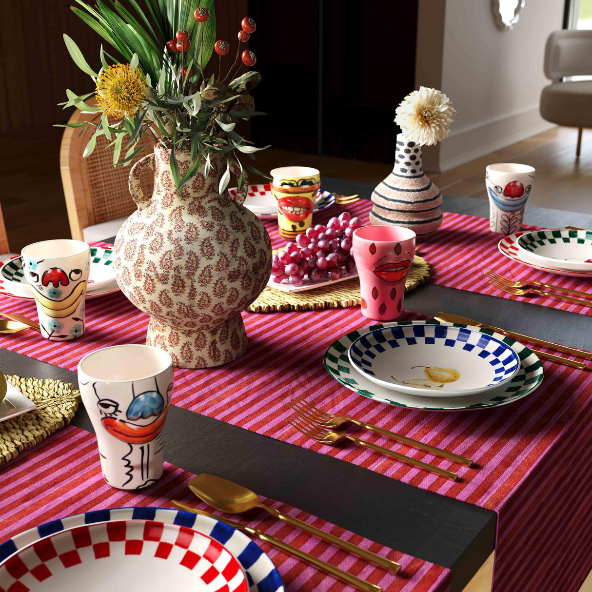 TOV Cotton Mache Vase in Peach Paisley