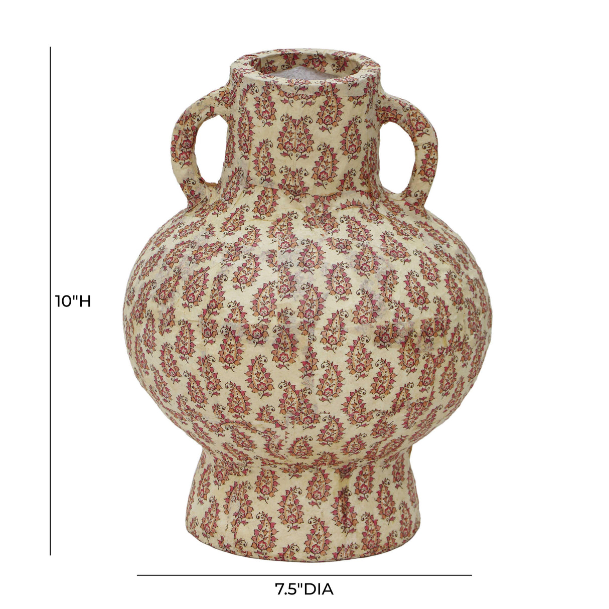 TOV Cotton Mache Vase in Peach Paisley
