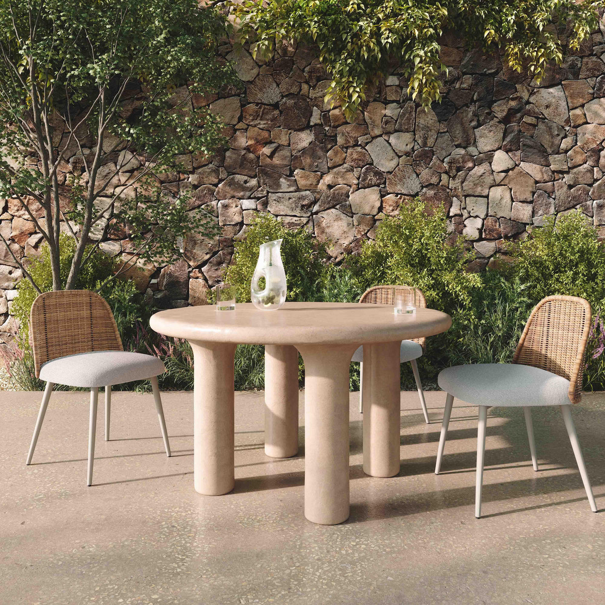 TOV Barbara Cream Textured Indoor / Outdoor 47" Round Dining Table