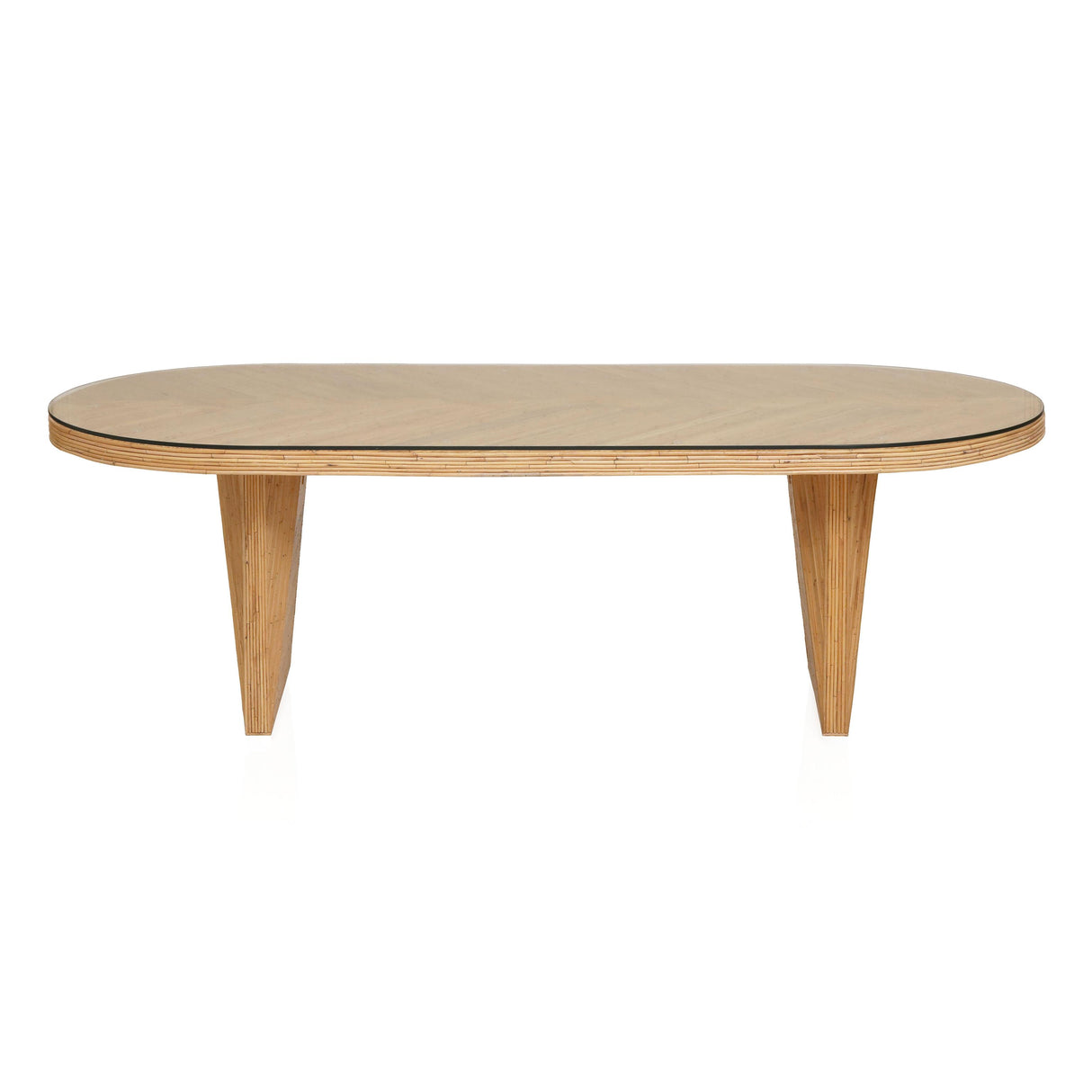TOV Caren Natural Rattan and Glass Oval Dining Table