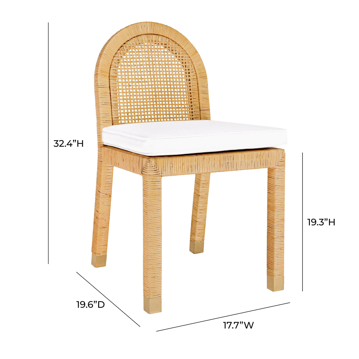 TOV Amara Natural Rattan and Performance Fabric Arched Back Dining Chair