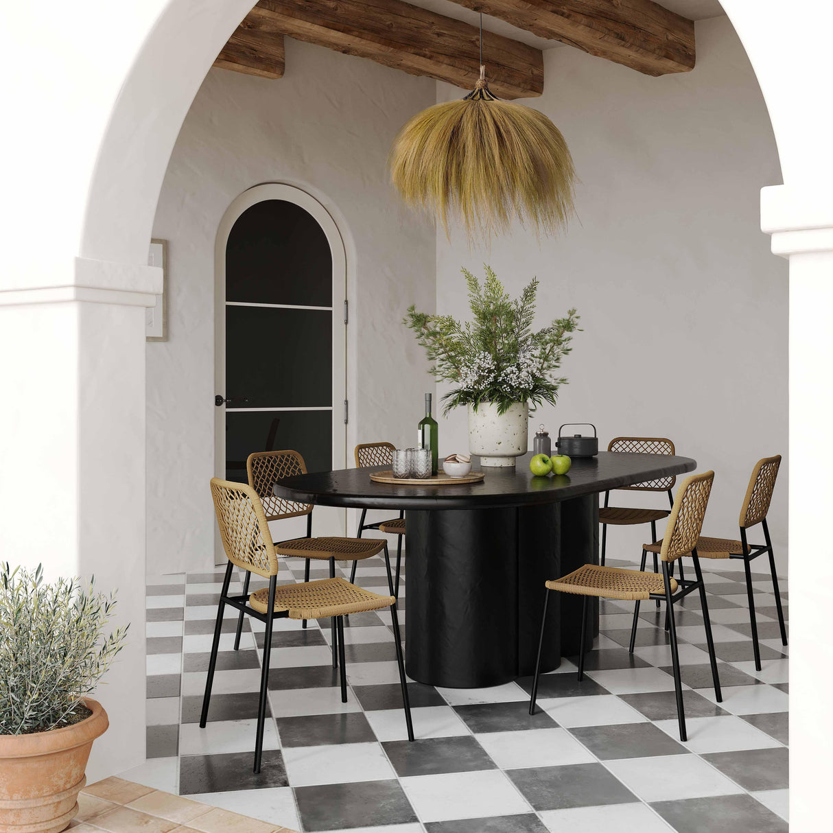 TOV Elika Black Faux Plaster Oval Dining Table