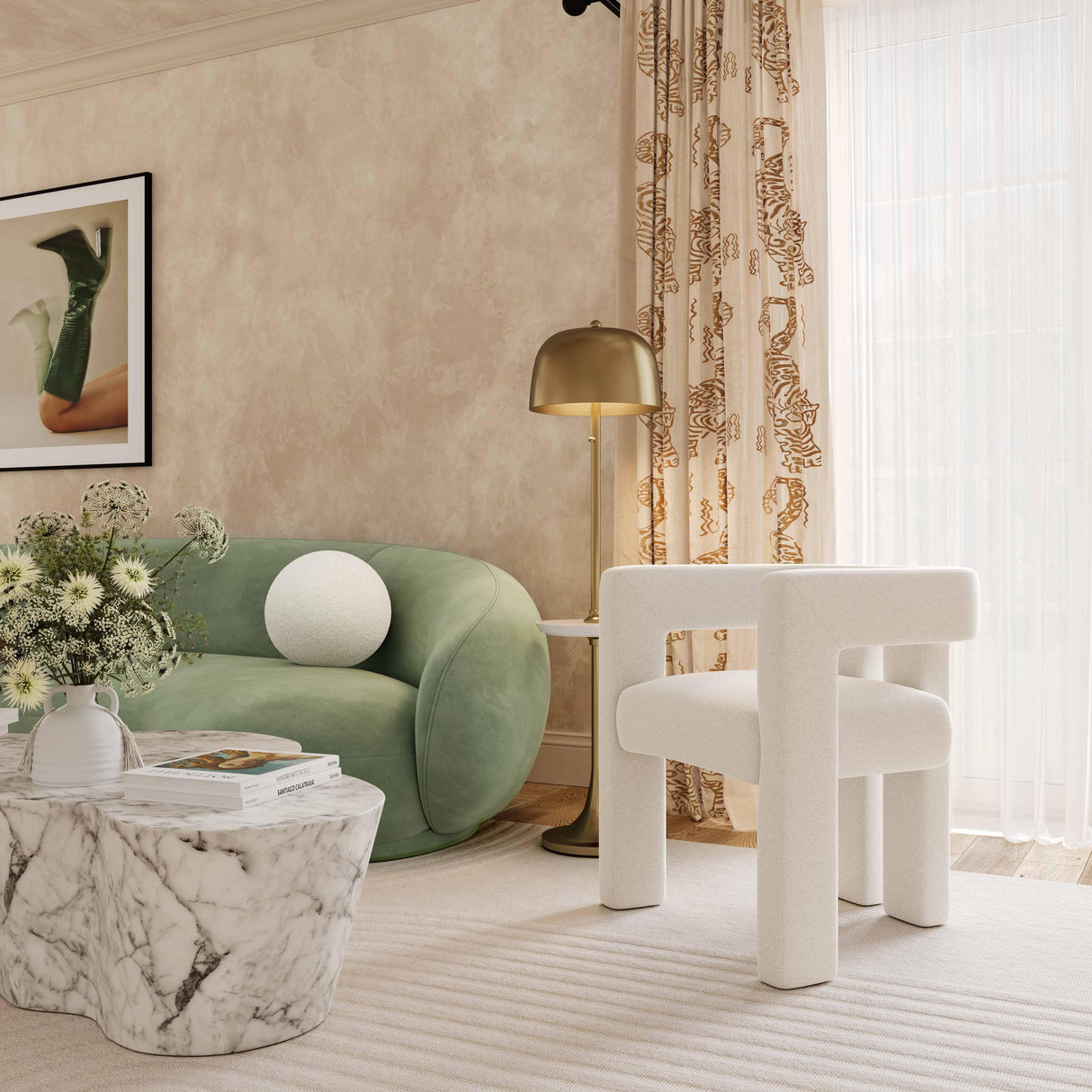 TOV Sloane Bone White Recycled Fabric Chair