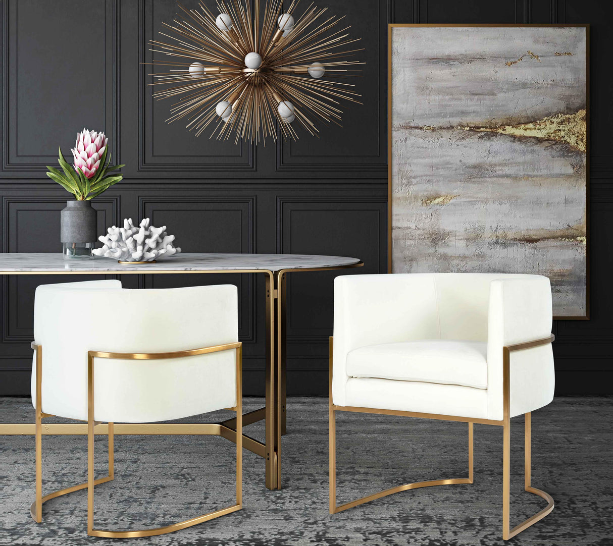 TOV Giselle Cream Velvet Dining Chair Gold Leg