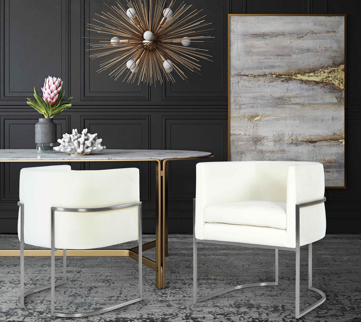 TOV Giselle Cream Velvet Dining Chair Silver Leg