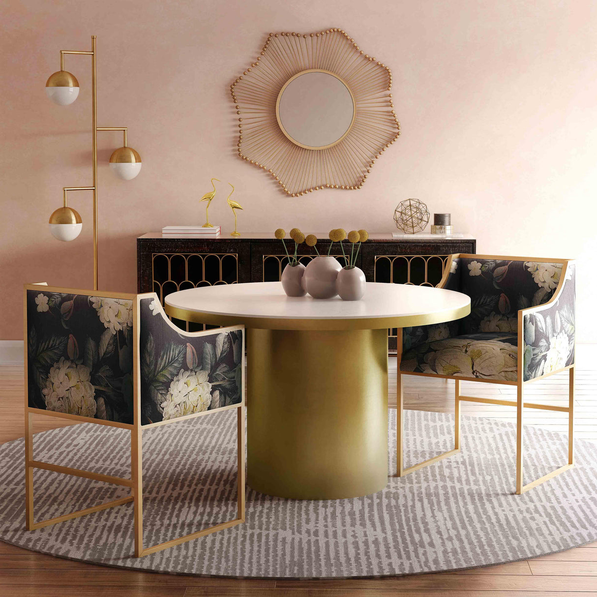 TOV Atara Floral Velvet Gold Chair