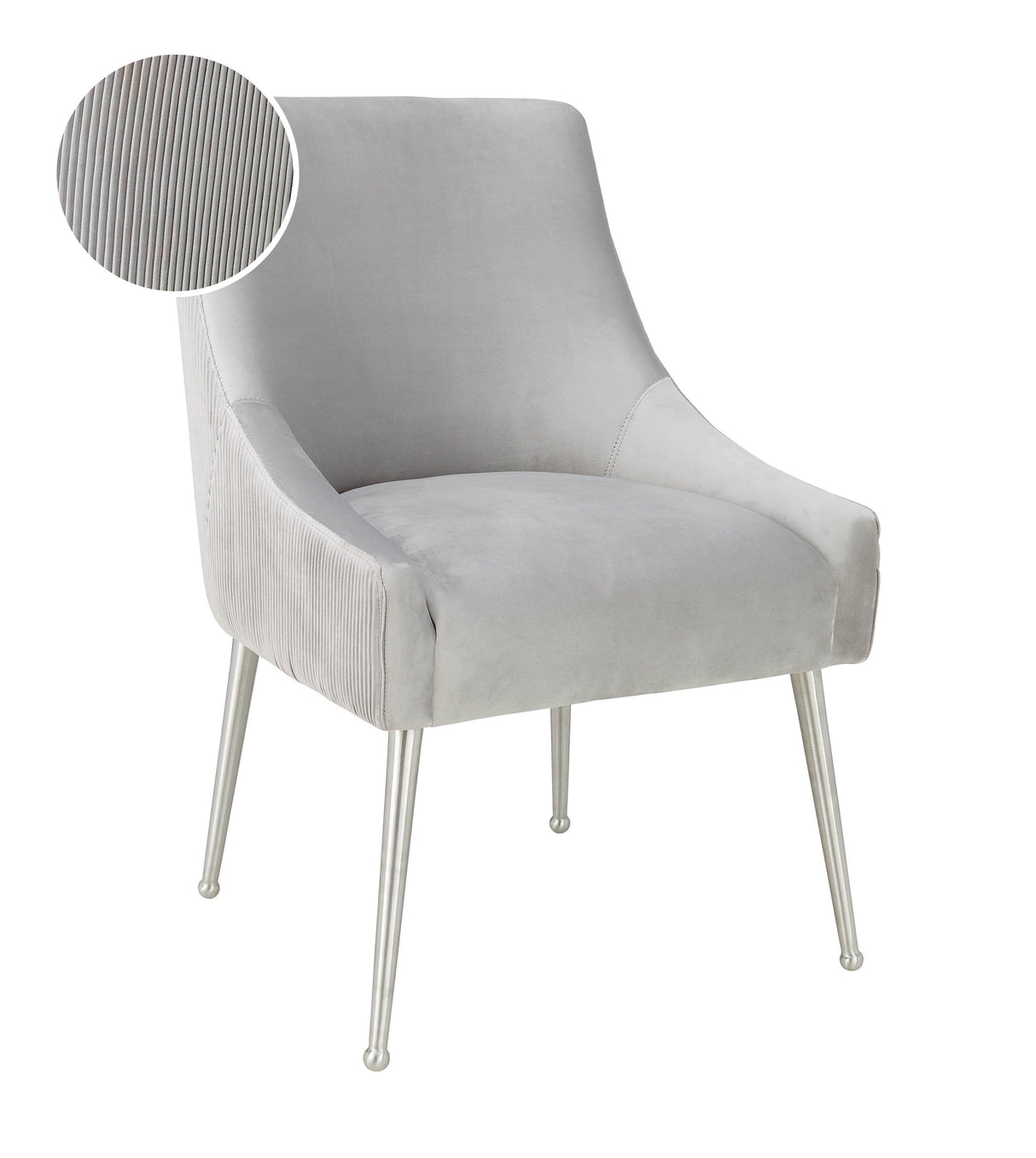 TOV Beatrix Pleated Light Grey Velvet Side Chair - Silver Legs