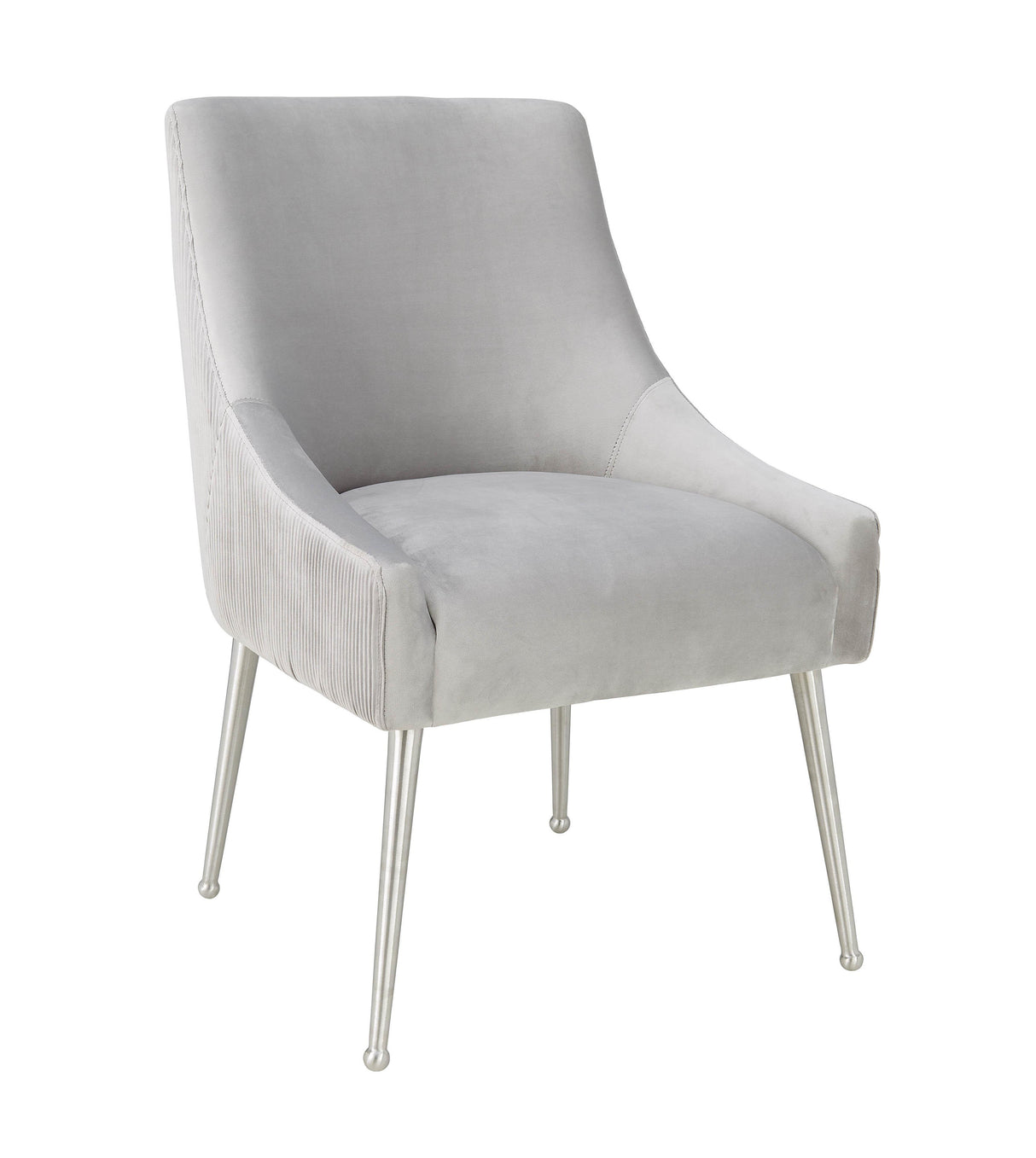 TOV Beatrix Pleated Light Grey Velvet Side Chair - Silver Legs