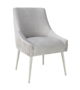 TOV Beatrix Pleated Light Grey Velvet Side Chair - Silver Legs