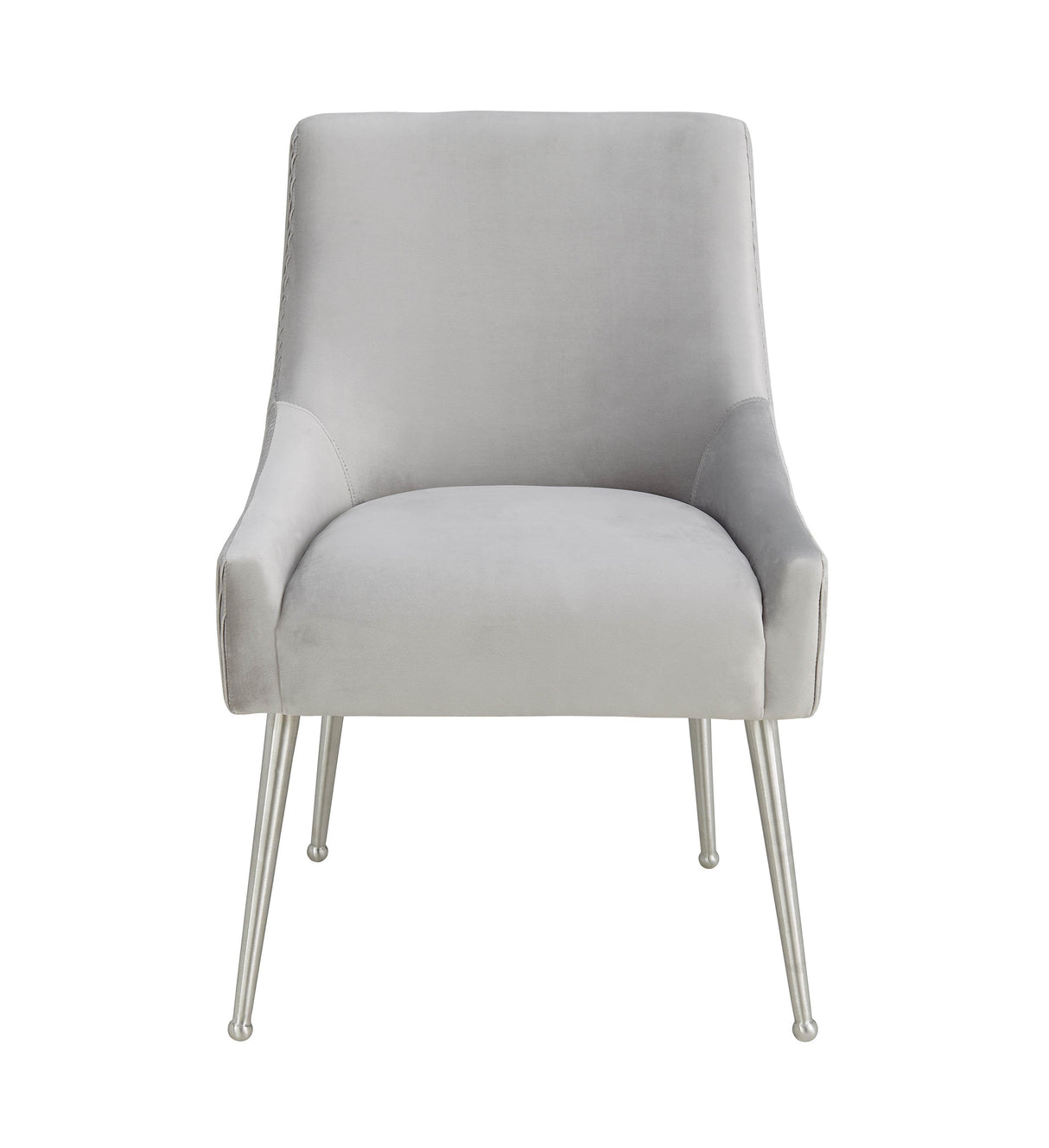 TOV Beatrix Pleated Light Grey Velvet Side Chair - Silver Legs