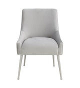 TOV Beatrix Pleated Light Grey Velvet Side Chair - Silver Legs