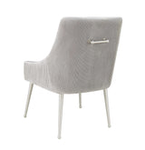 TOV Beatrix Pleated Light Grey Velvet Side Chair - Silver Legs