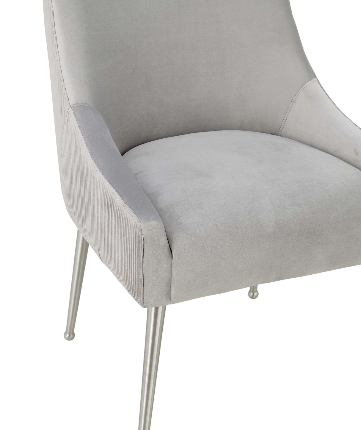 TOV Beatrix Pleated Light Grey Velvet Side Chair - Silver Legs