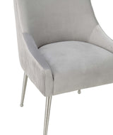 TOV Beatrix Pleated Light Grey Velvet Side Chair - Silver Legs