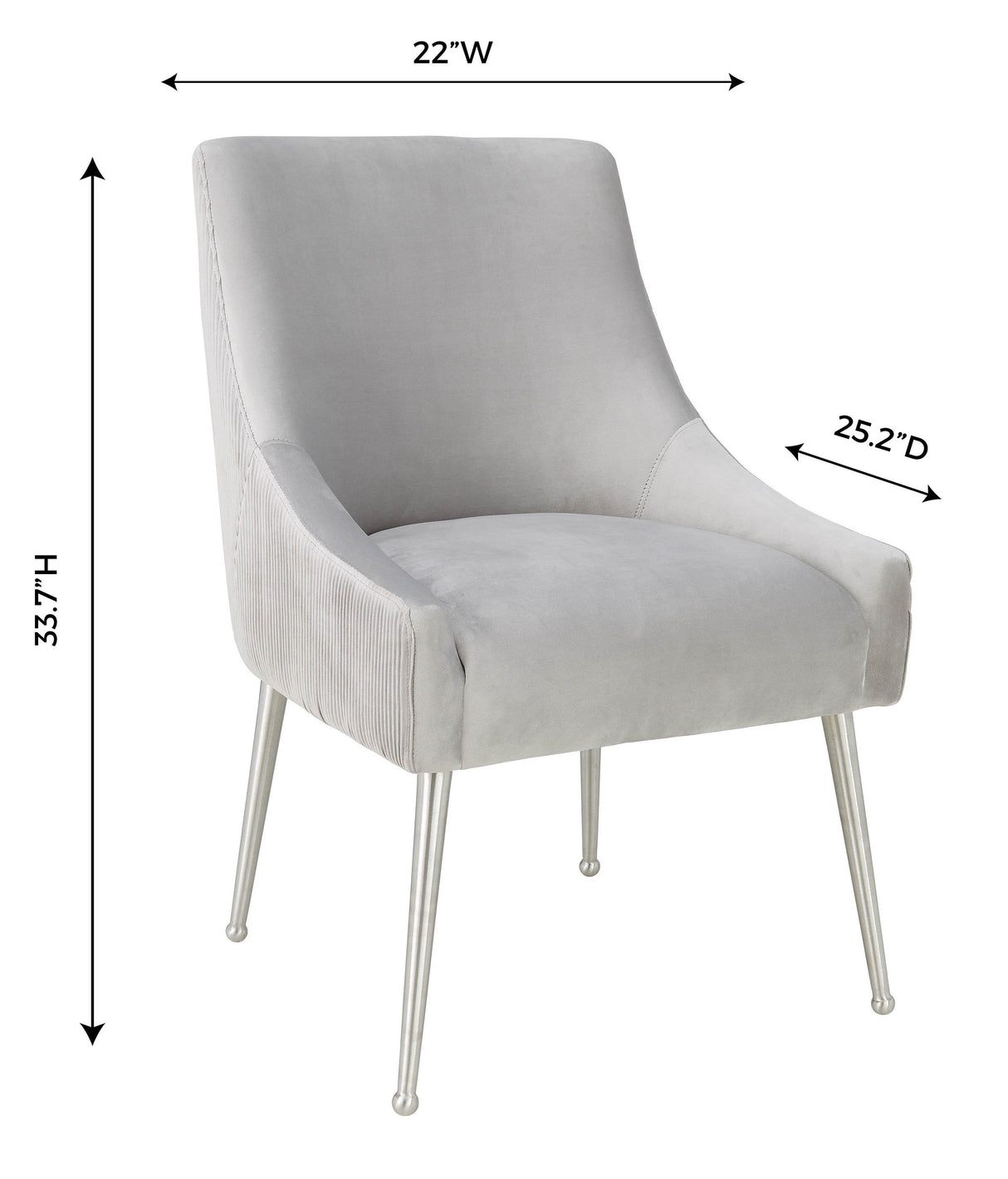 TOV Beatrix Pleated Light Grey Velvet Side Chair - Silver Legs