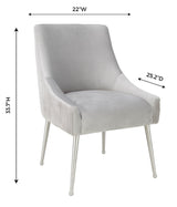 TOV Beatrix Pleated Light Grey Velvet Side Chair - Silver Legs