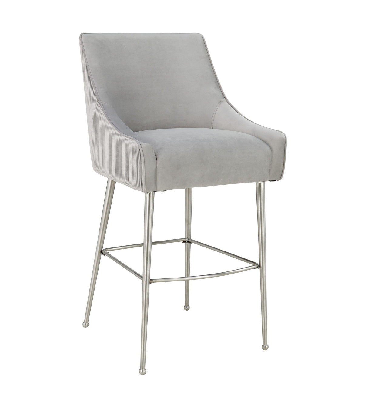 TOV Beatrix Pleated Light Grey Velvet Bar Stool
