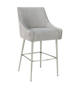 TOV Beatrix Pleated Light Grey Velvet Bar Stool