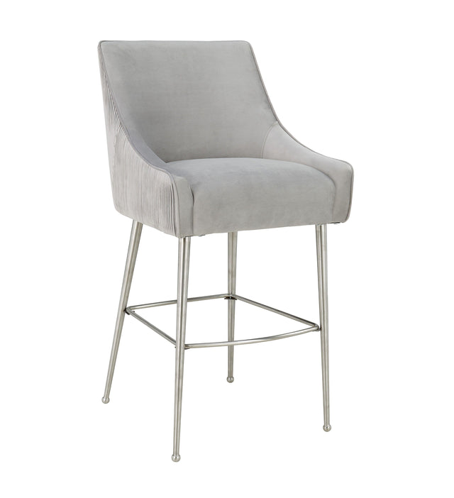 TOV Beatrix Pleated Light Grey Velvet Bar Stool