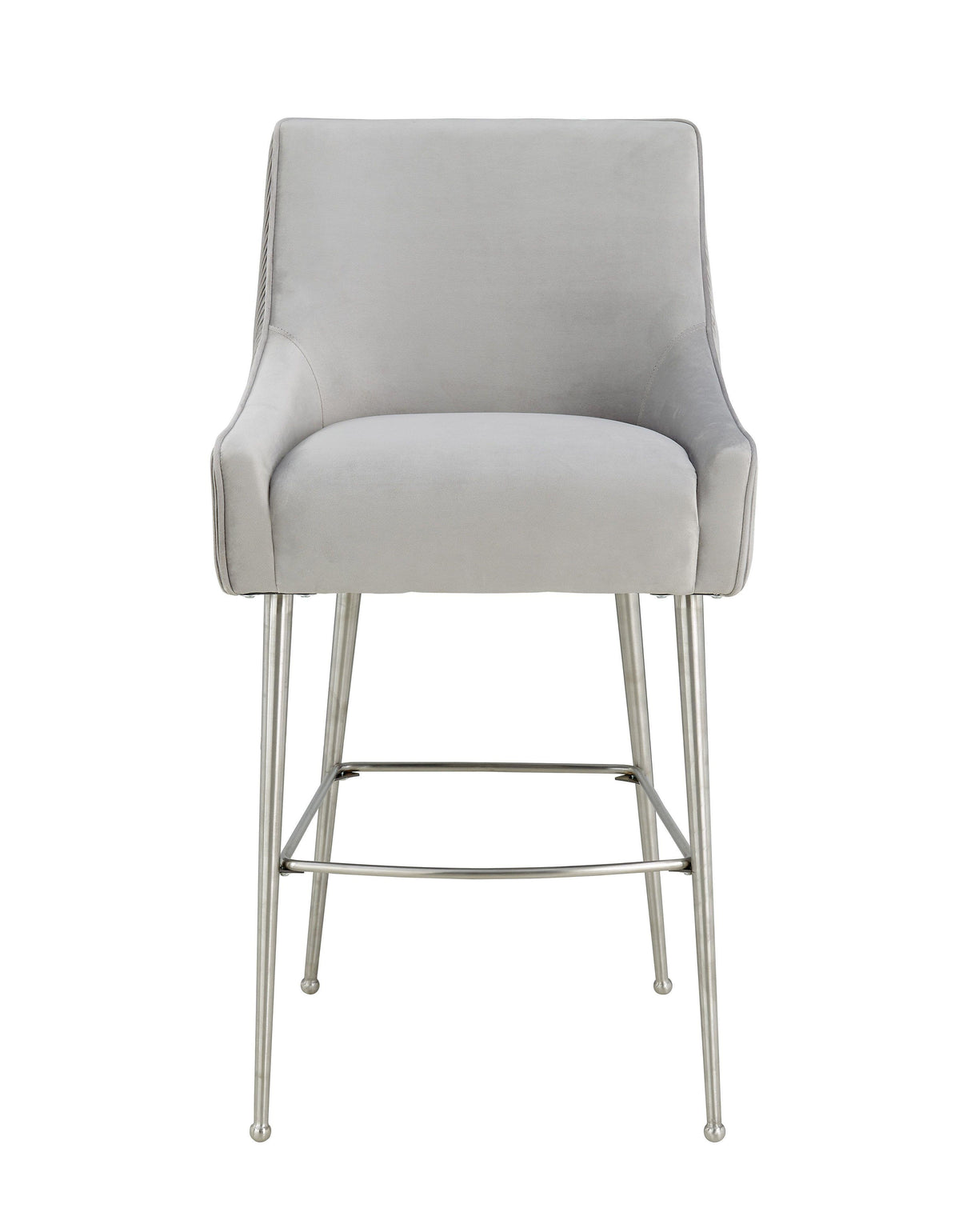 TOV Beatrix Pleated Light Grey Velvet Bar Stool