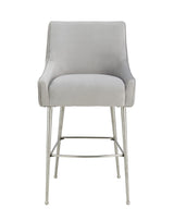 TOV Beatrix Pleated Light Grey Velvet Bar Stool