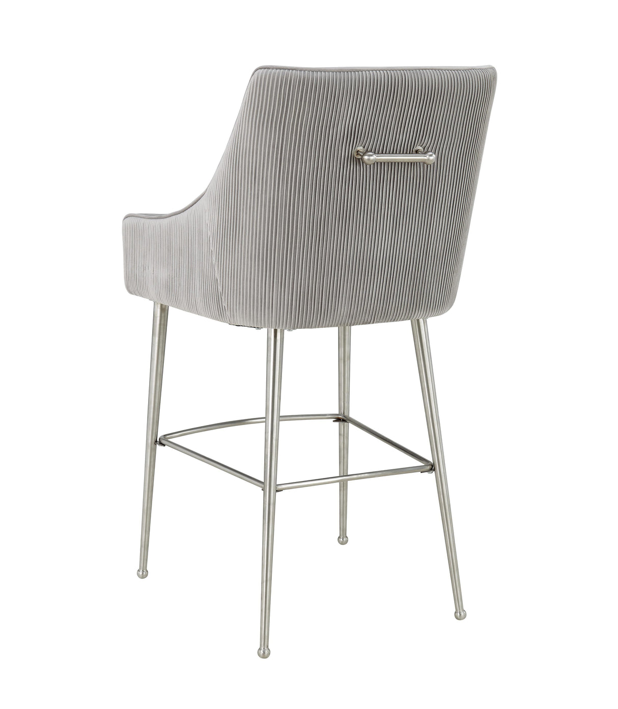 TOV Beatrix Pleated Light Grey Velvet Bar Stool