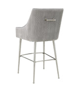 TOV Beatrix Pleated Light Grey Velvet Bar Stool