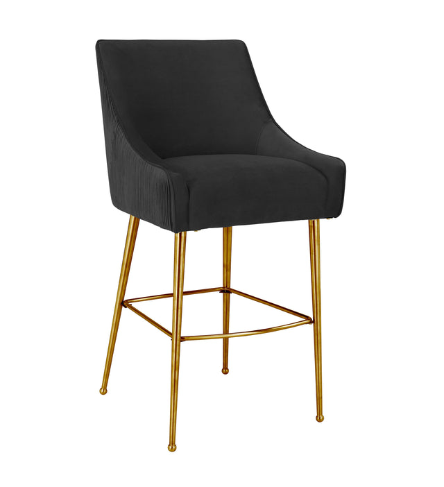 TOV Beatrix Pleated Black Velvet Counter Stool