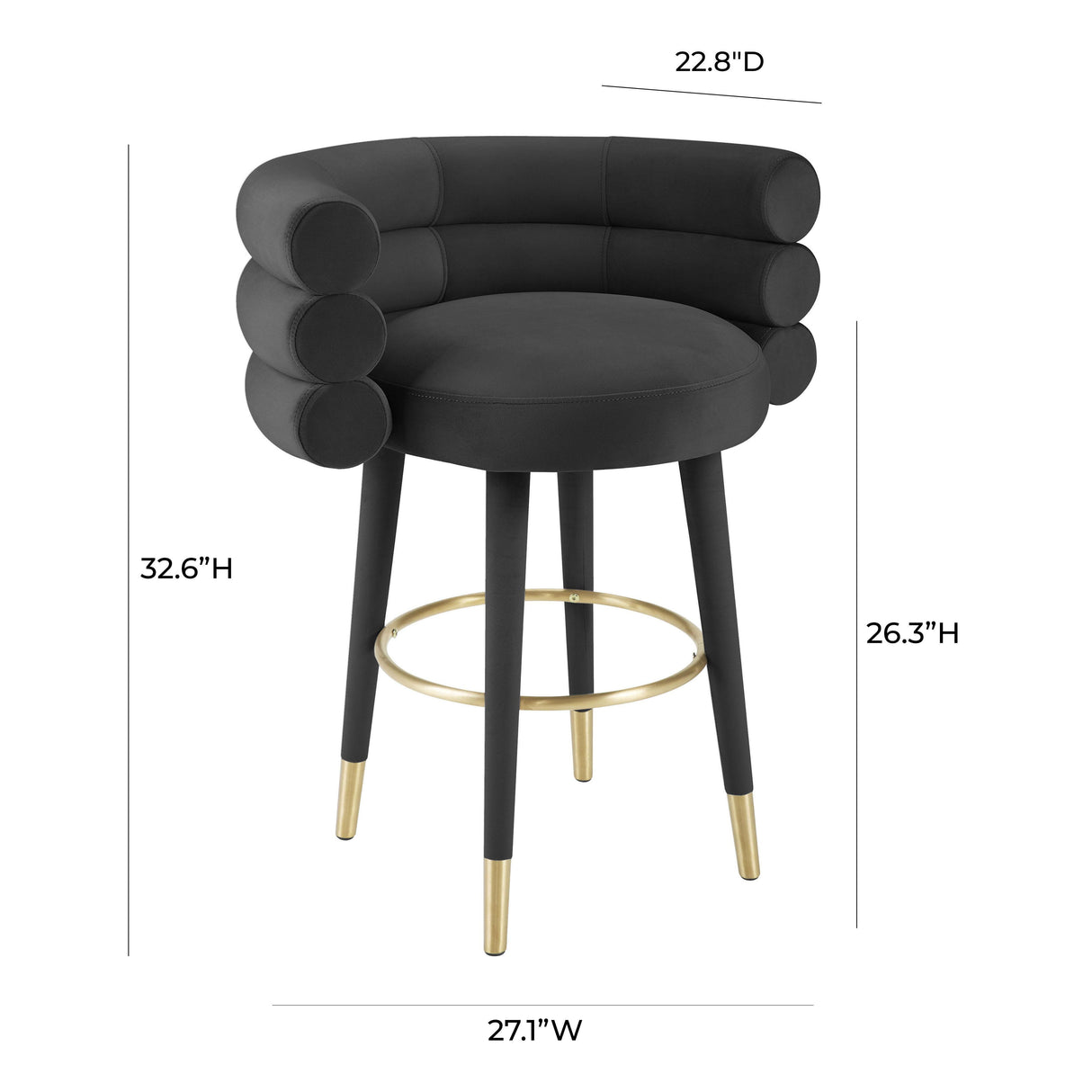 TOV Betty Black Velvet Counter Stool