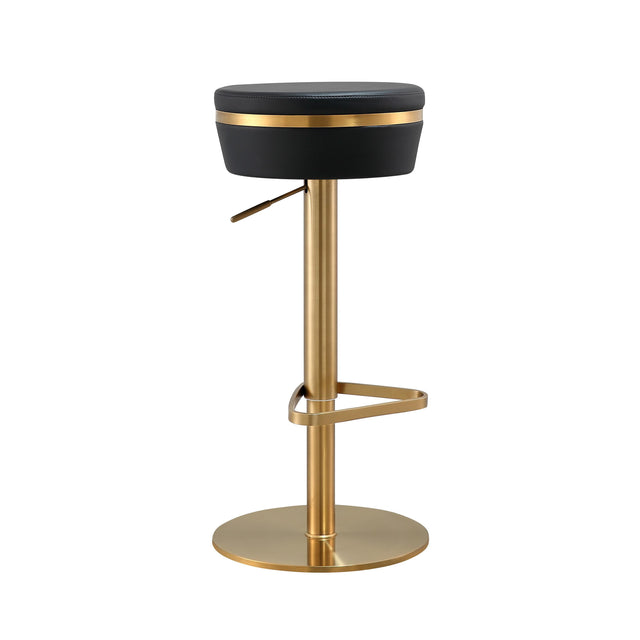 TOV Astro Black Performance Vegan Leather and Gold Adjustable Stool