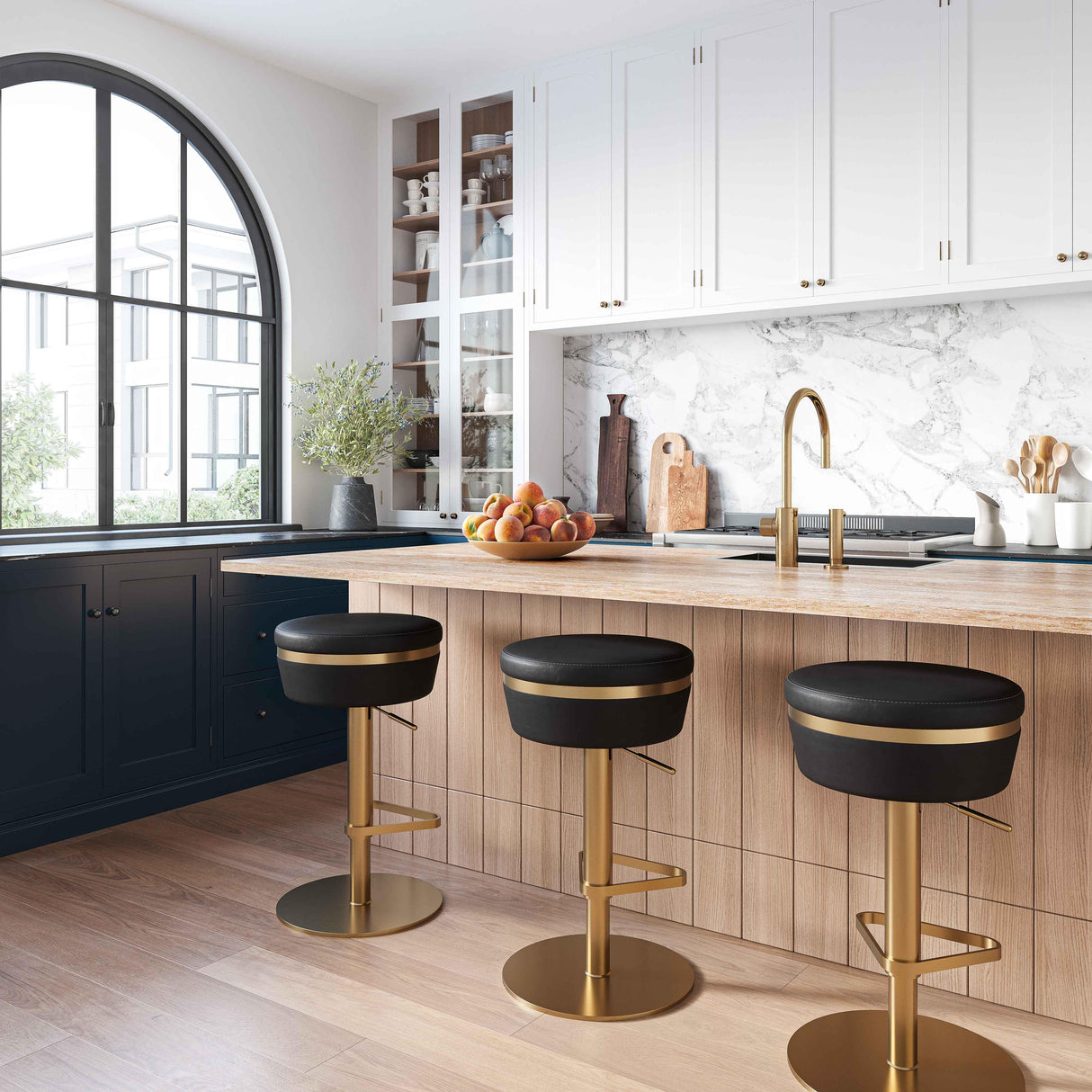 TOV Astro Black Performance Vegan Leather and Gold Adjustable Stool