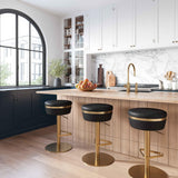 TOV Astro Black Performance Vegan Leather and Gold Adjustable Stool