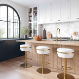 TOV Astro White Performance Vegan Leather and Gold Adjustable Stool