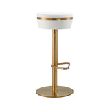 TOV Astro White Performance Vegan Leather and Gold Adjustable Stool