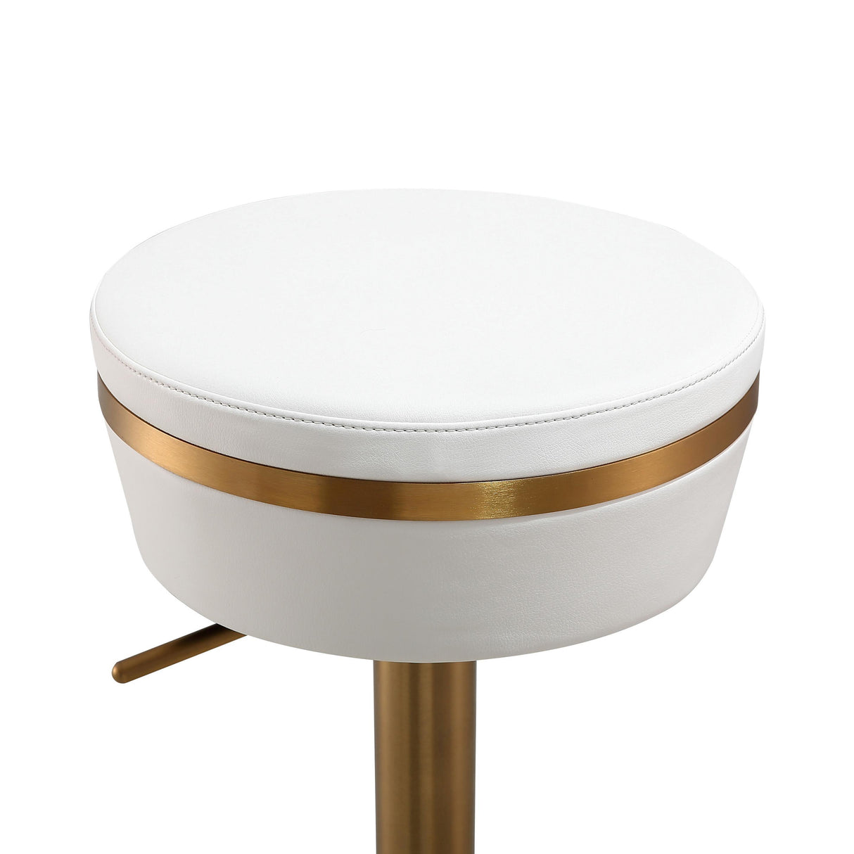 TOV Astro White Performance Vegan Leather and Gold Adjustable Stool