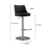 TOV Reagan Black Performance Vegan Leather and Silver Adjustable Stool
