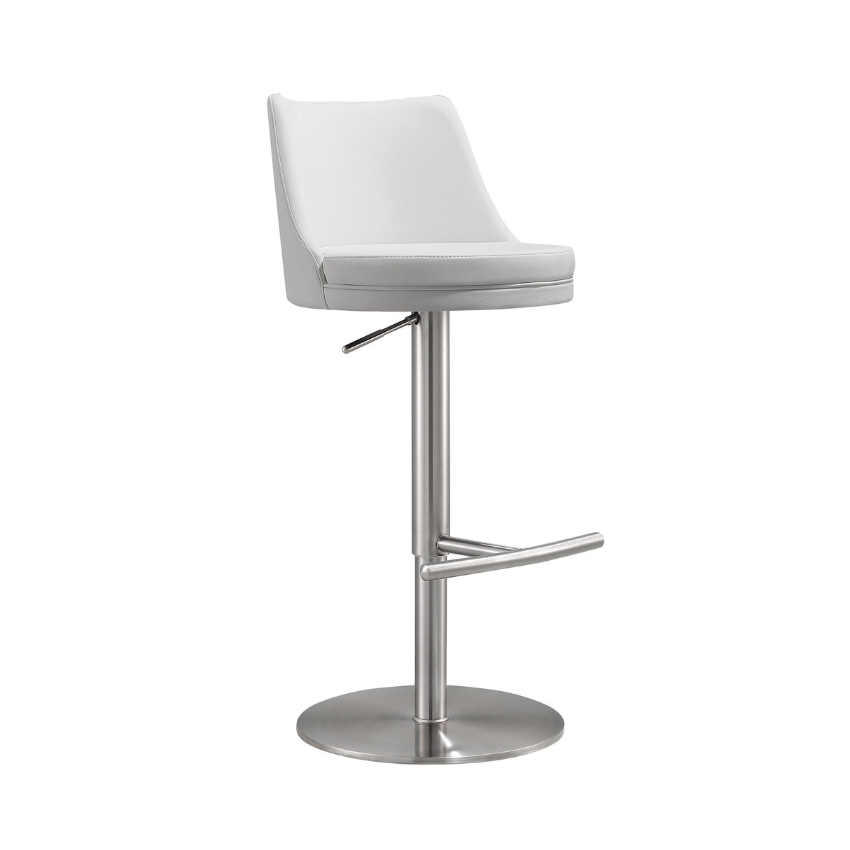 TOV Reagan White Performance Vegan Leather and Silver Adjustable Stool